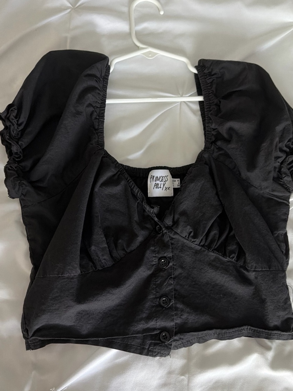 Princess Polly Black Puff Sleeve Button-Front Crop Top